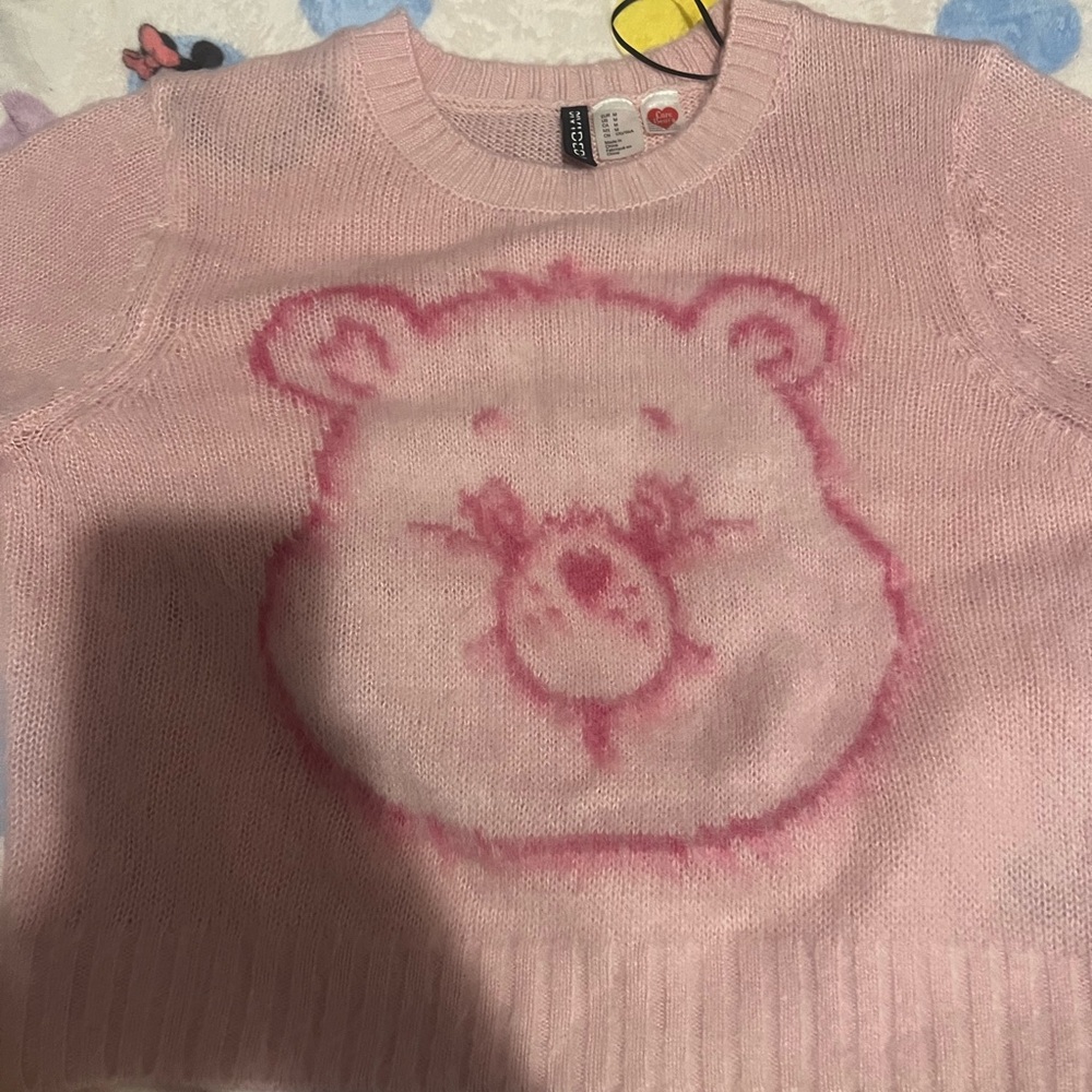 H&M Pink Crew Neck Sweater with Bear Design